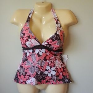 Size Cazimi Floral Print Halter Tankini Top